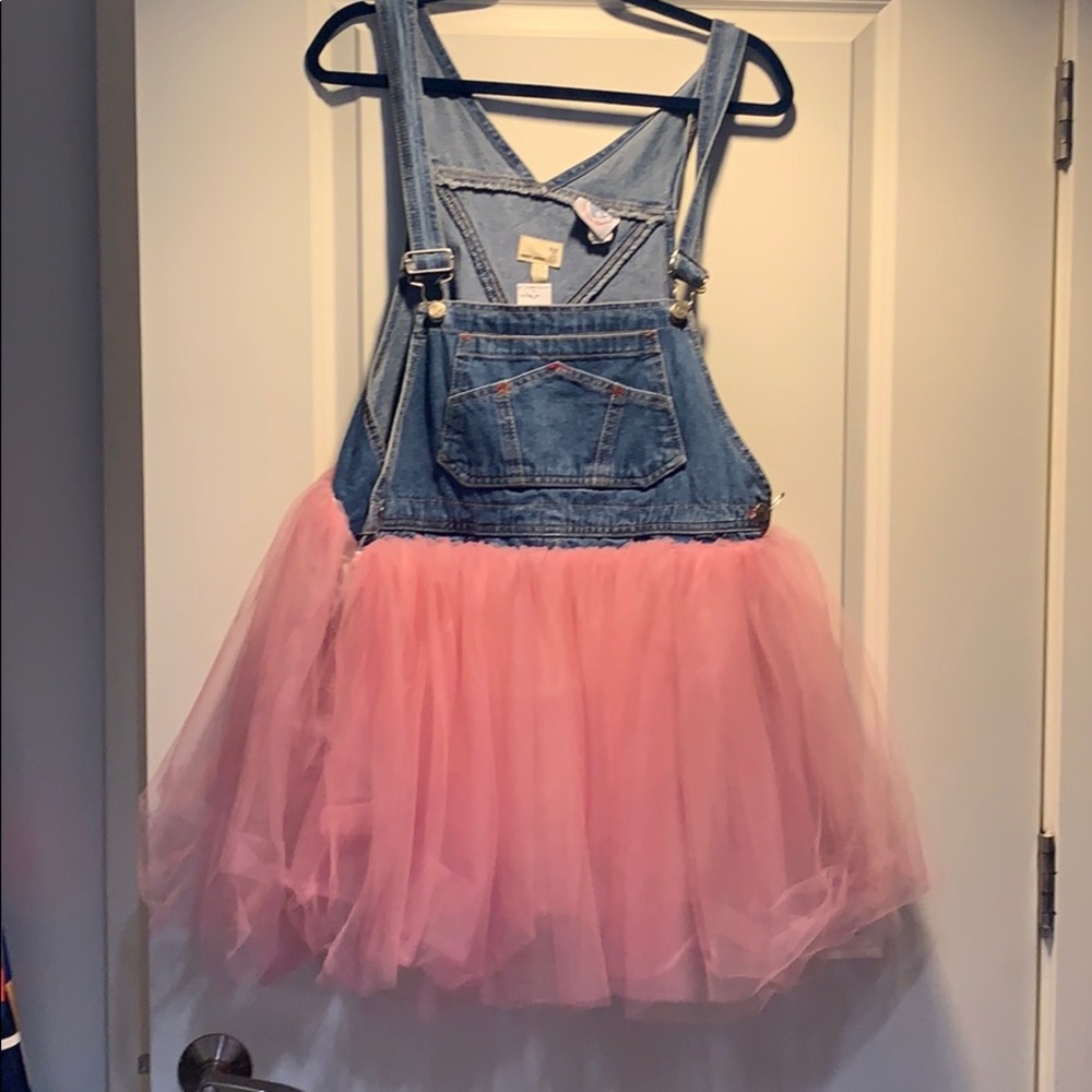 Jean pink tutu overalls
